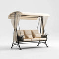 Balancelle de jardin 3 places beige et noire en acier avec toit pare-soleil 200 x 120 x 190 cm