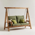 Balancelle de jardin 3 places vert olive en bois massif d'acacia rectangulaire 220 x 130 x 190 cm