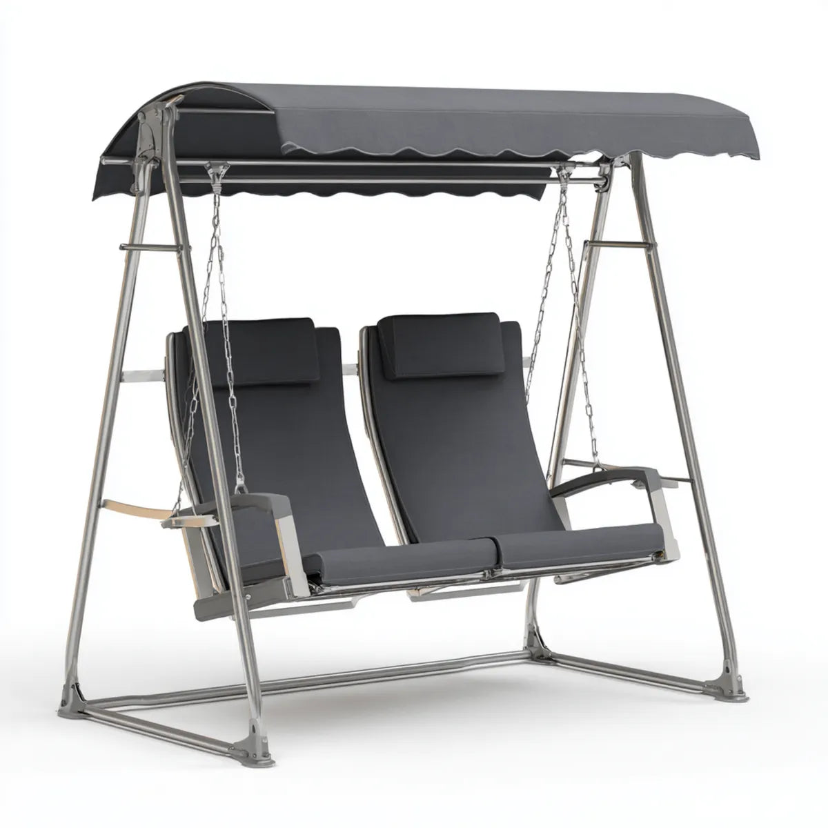 Balancelle de jardin 2 places gris foncé en acier et polyester 170 x 110 x 153 cm