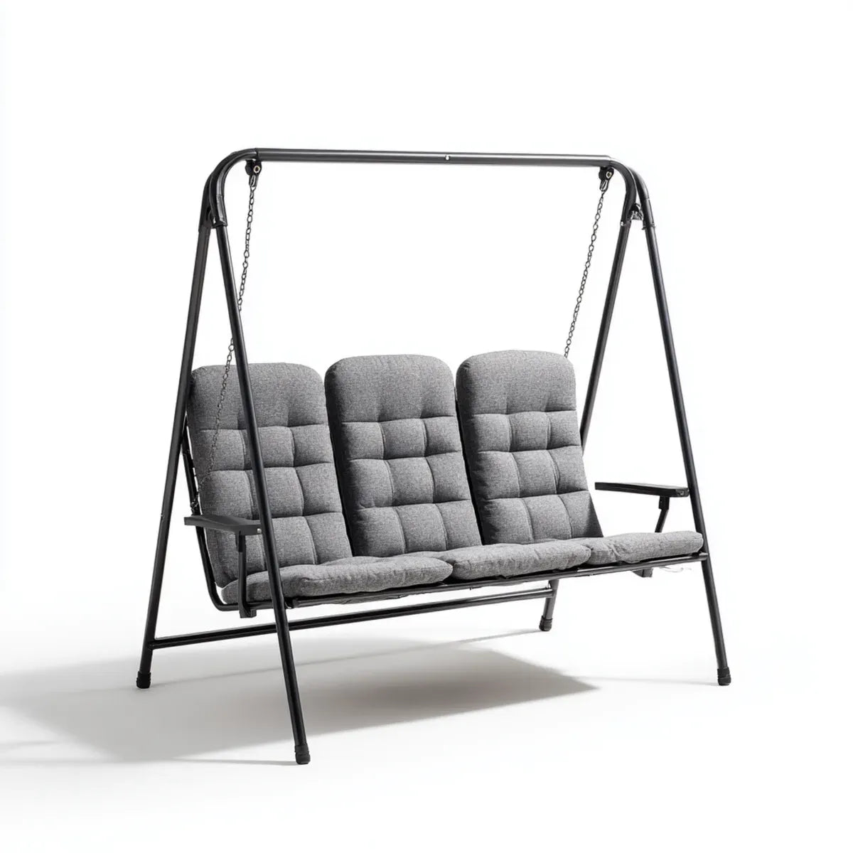 Balancelle de jardin 3 places noir et gris en acier et polyester 200 x 120 x 170 cm