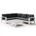 Salon de jardin d'angle 5 places blanc et anthracite en pin massif avec table basse 230 x 230 cm