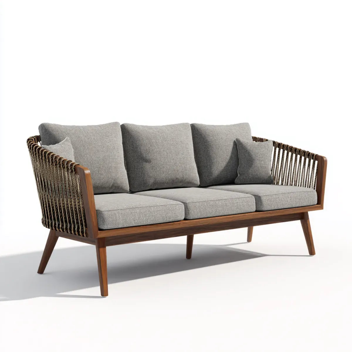 Canapé de jardin 3 places gris en acacia massif avec corde tressée 200 x 75 x 78 cm