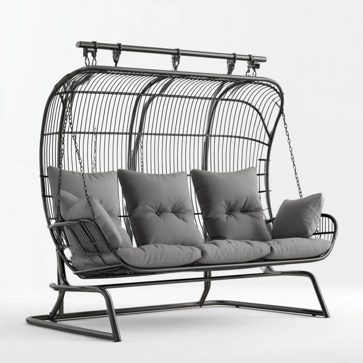 Balancelle de jardin 3 places gris anthracite en acier avec coussins 205 x 120 x 175 cm