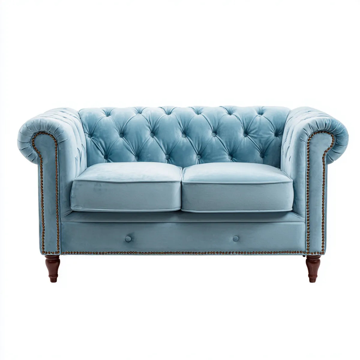 Canapé 2 places Chesterfield bleu clair en velours polyester 176 x 90 x 78 cm