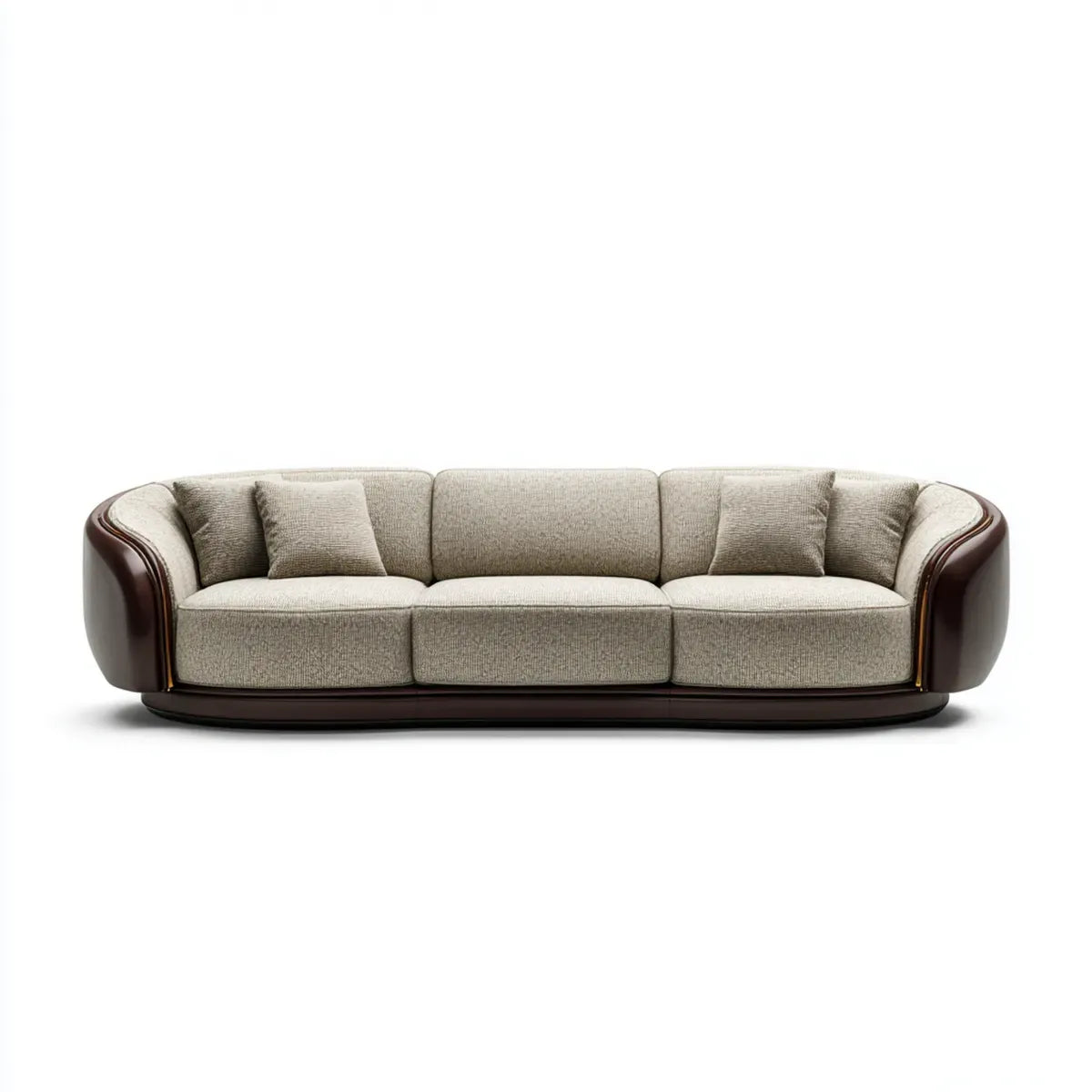 Canapé 3 places beige et marron foncé 240 x 95 x 78 cm en polyester et PU forme arrondie