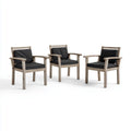 Lot de 3 fauteuils de jardin bois d’acacia naturel noir avec coussins 60 x 65 x 90 cm dossier rectangulaire
