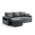 Canapé d'angle gauche 3 places gris anthracite avec méridienne rangement et accoudoir étagère 245 x 155 x 88 cm en polyester