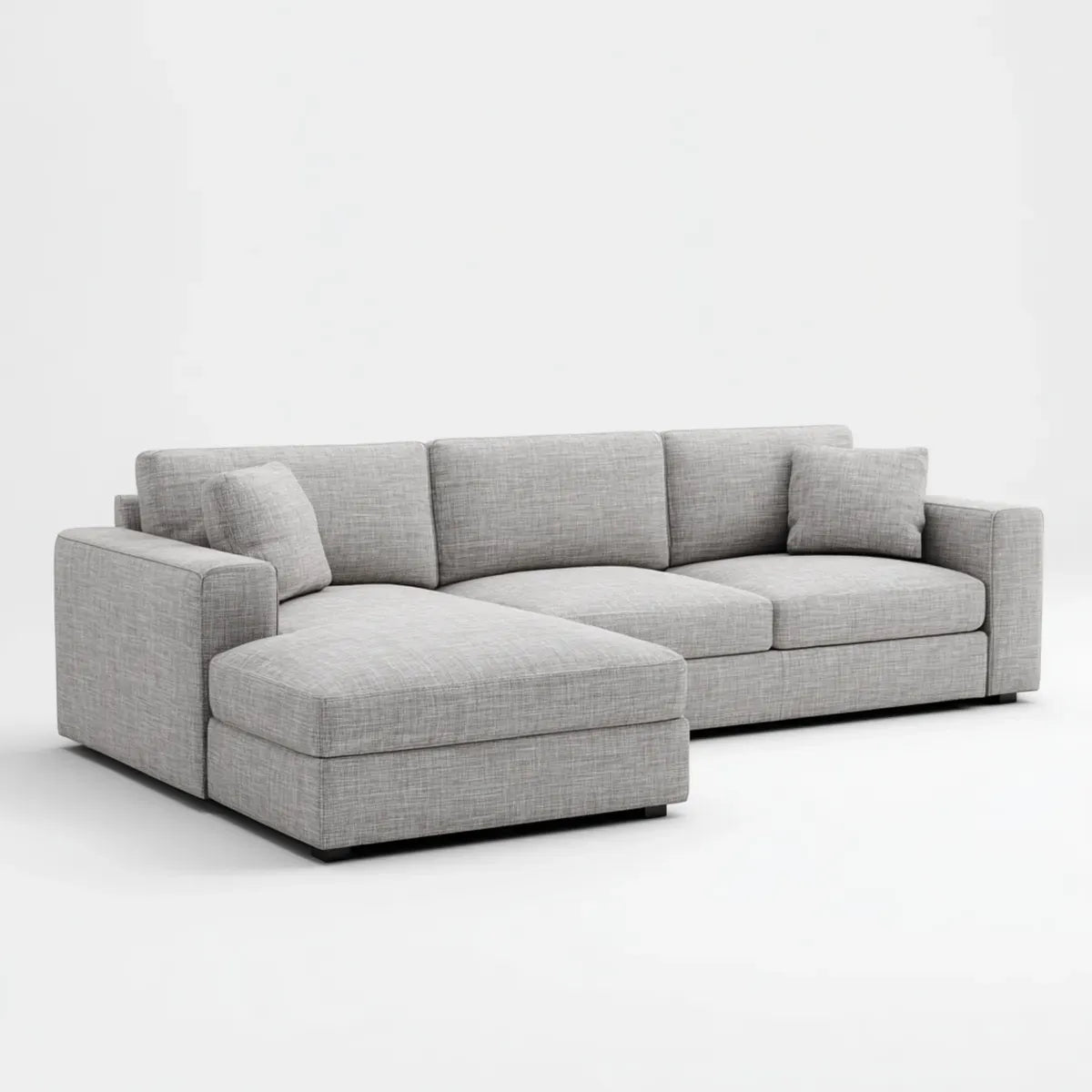 Canapé d'angle gauche 4 places gris en polyester avec méridienne 280 x 160 x 85 cm