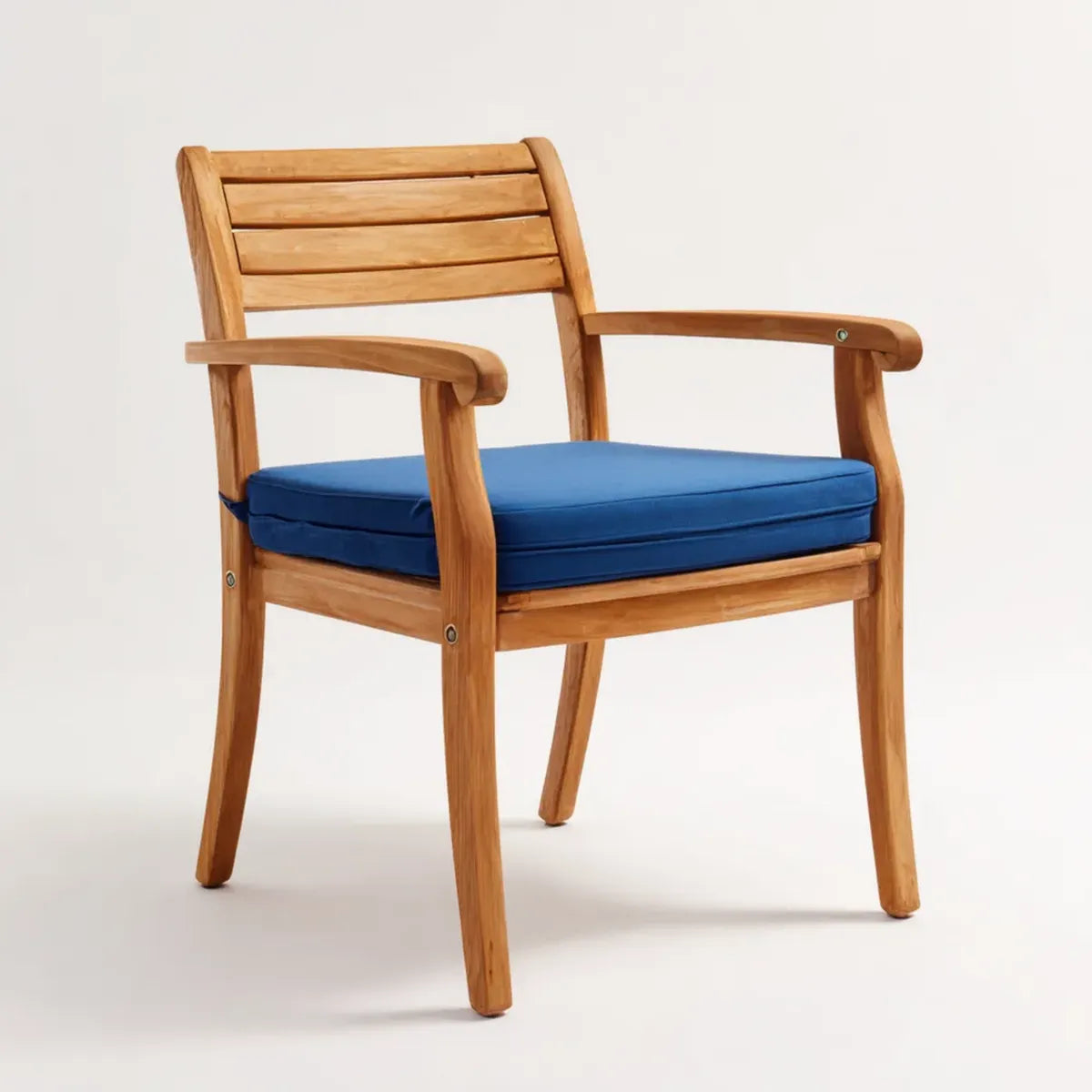 Fauteuil de jardin avec accoudoirs en bois massif d’acacia naturel et coussin bleu 61 x 65 x 88 cm