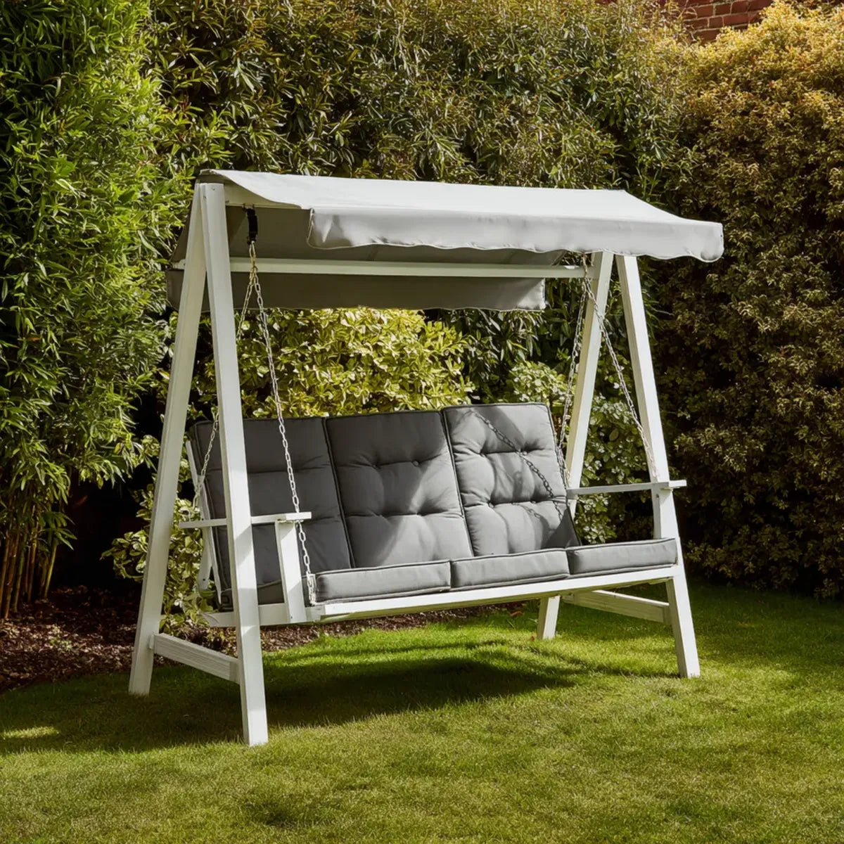 Balancelle de jardin 3 places blanche et grise en pin massif 170 x 110 x 153 cm