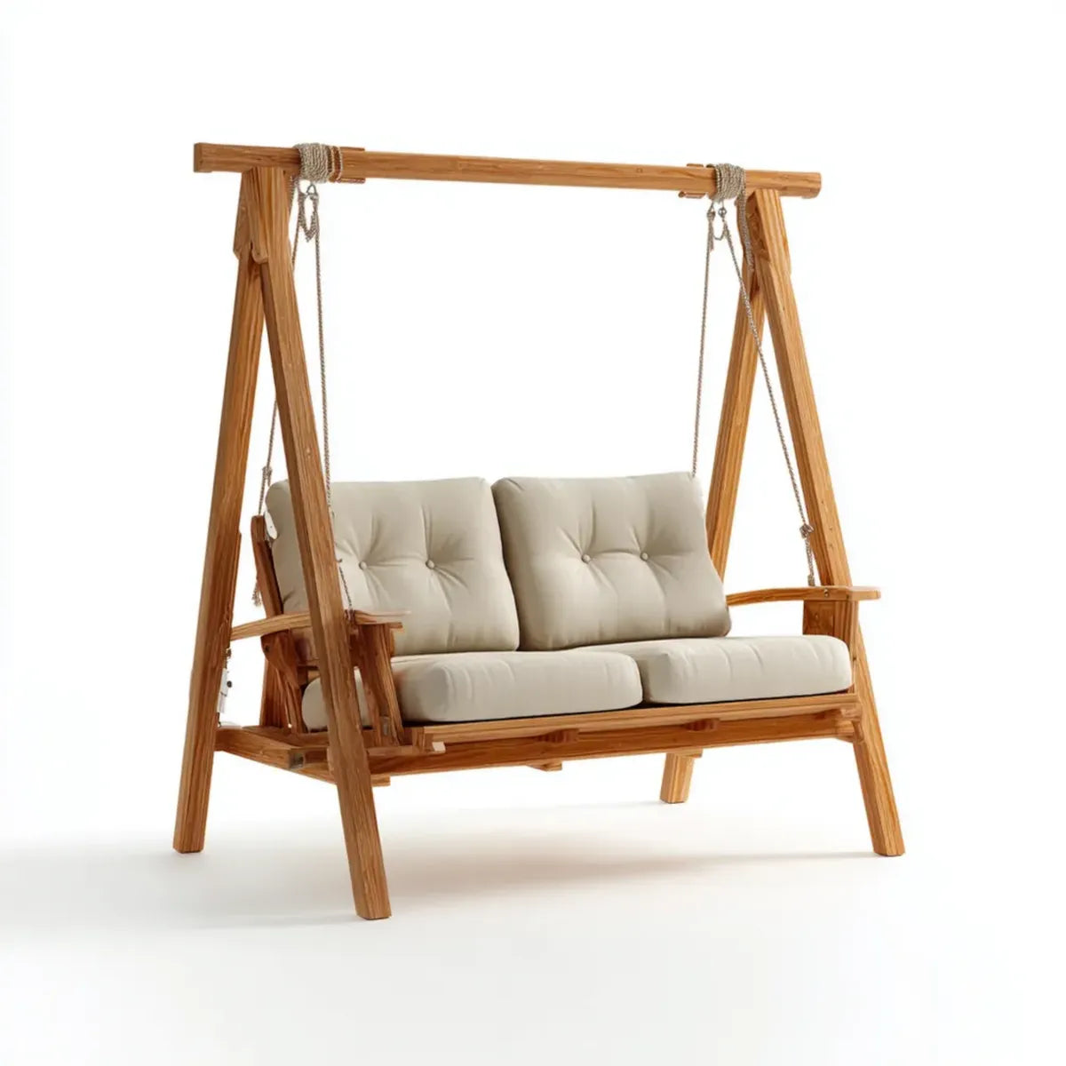 Balancelle de jardin 2 places en bois massif avec coussins beige 220 x 125 x 190 cm