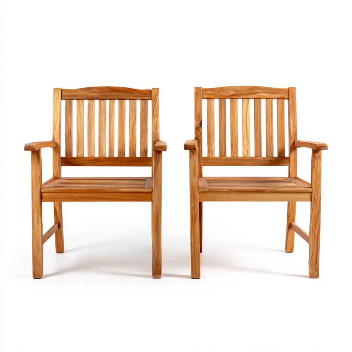 Lot de 2 chaises de jardin avec accoudoirs en teck massif naturel 58 x 60 x 90 cm