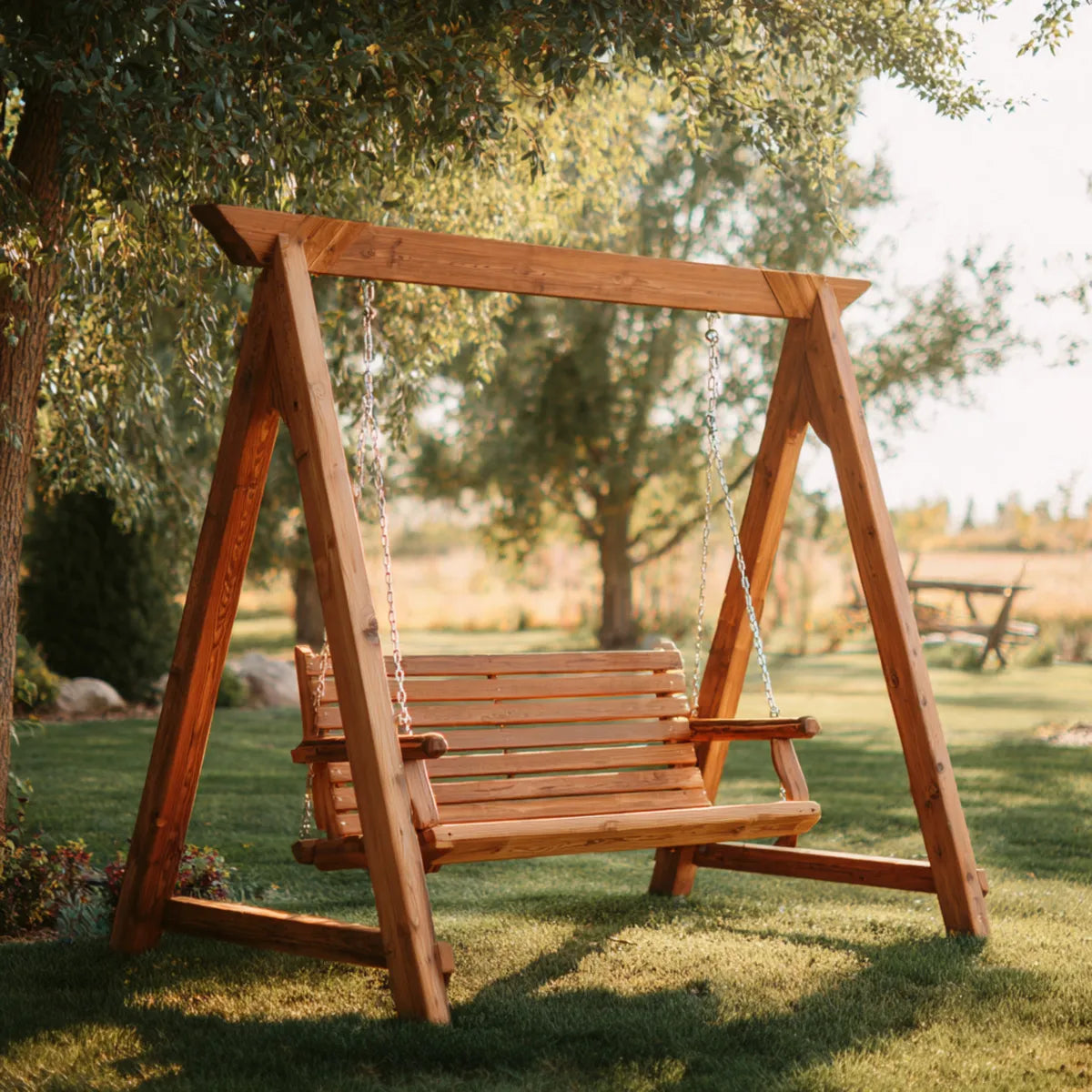 Balancelle de jardin 3 places marron rectangulaire en pin massif 220 x 130 x 190 cm
