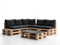 Salon de jardin d’angle 5 places noir en pin massif avec table basse rectangulaire 240 x 180 x 75 cm