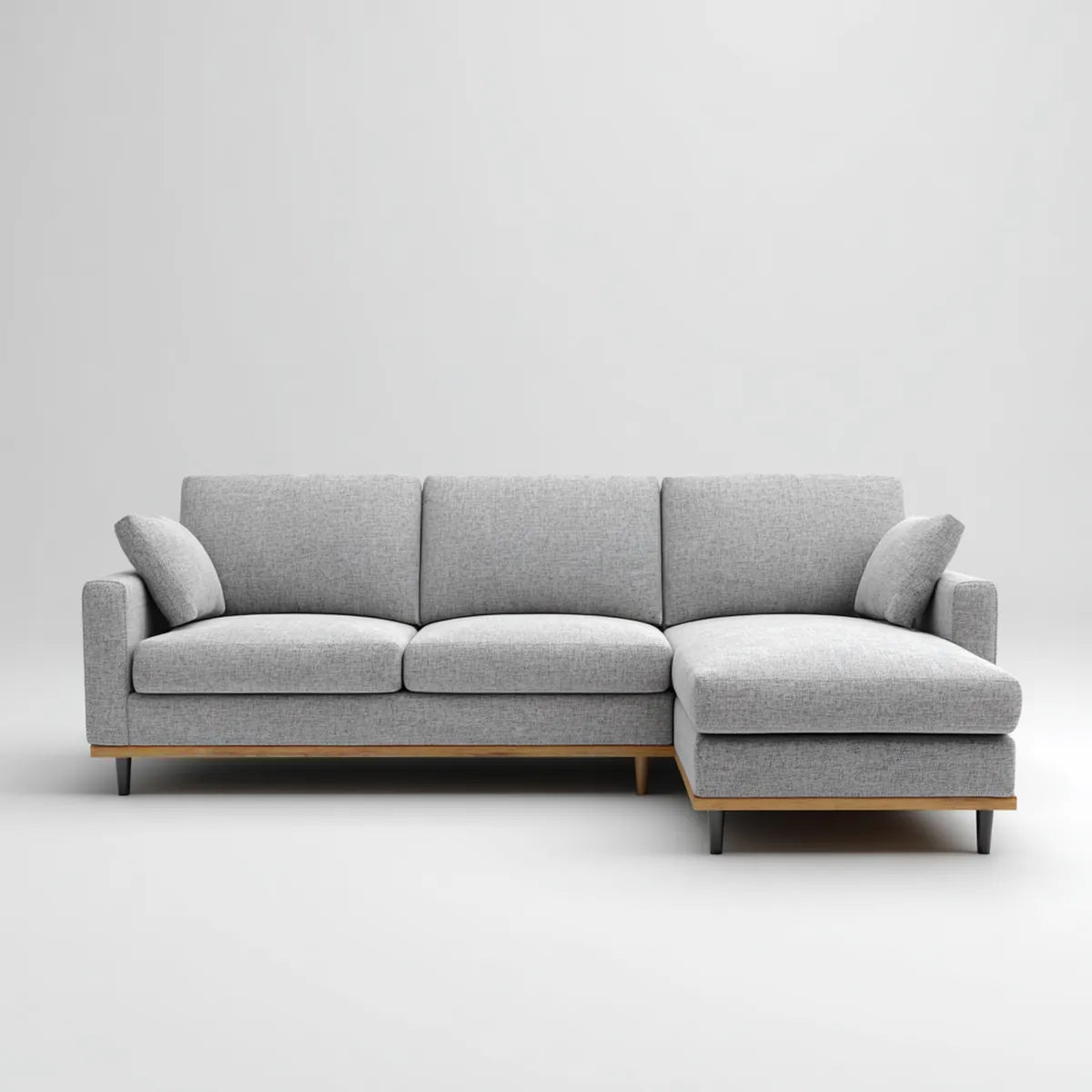 Canapé d'angle 3 places gris clair en polyester avec méridienne à droite 270 x 160 x 85 cm