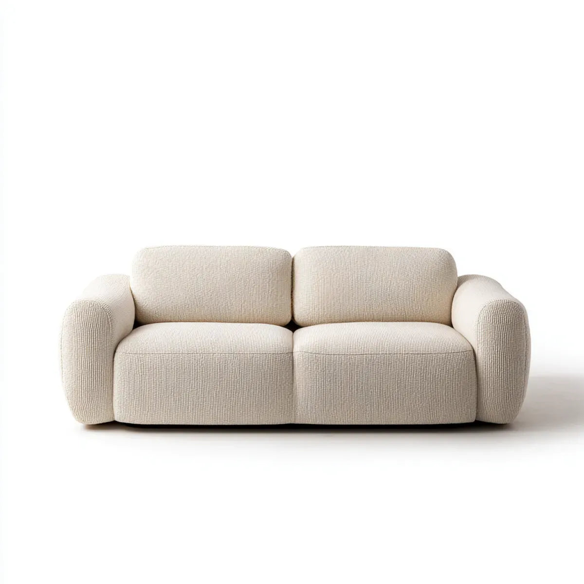 Canapé 2 places beige en polyester côtelé forme arrondie 180 x 95 x 75 cm
