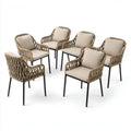 Lot de 6 fauteuils de jardin beige et noir 57 x 60 x 83 cm en corde polypropylène et acier forme arrondie